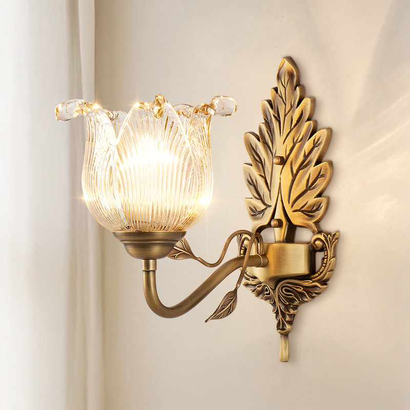 法式复古卧室床头壁灯全铜欧式美式轻奢中古客厅创意个性艺术墙灯