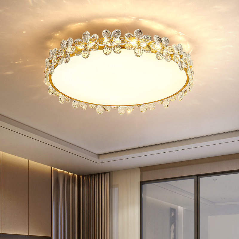 美式轻奢卧室吸顶灯高级感水晶主卧客厅餐厅全铜法式奶油复古灯具