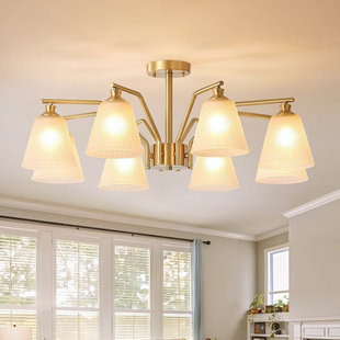 美式客厅灯吸顶灯欧式轻奢全铜新款餐厅卧室吊灯饭厅法式复古灯具