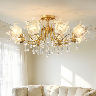 法式客厅吊灯水晶中古风2026新款轻奢复古高级感餐厅吸顶卧室铜灯