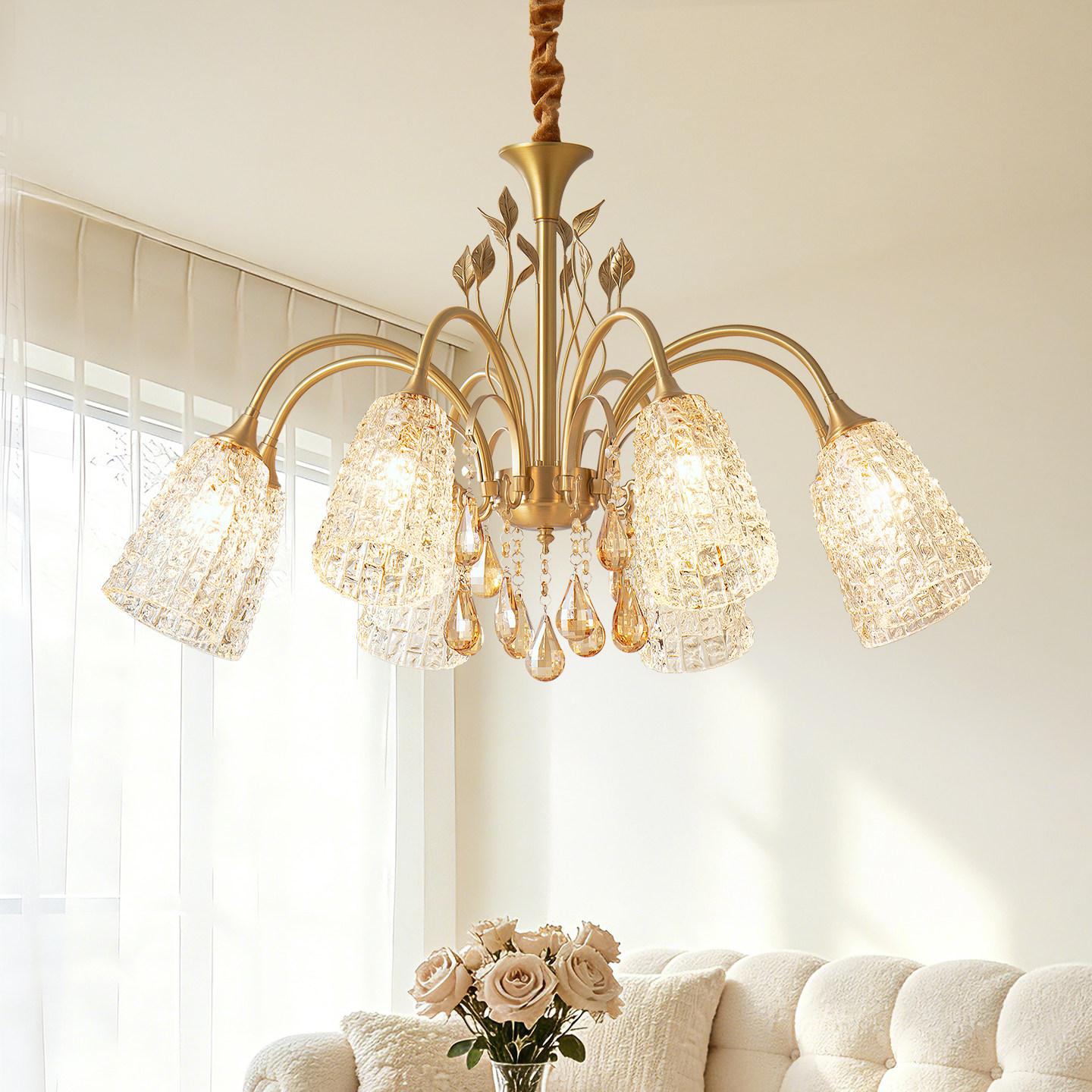 慕庭全铜法式客厅灯吊灯水晶轻奢高级感2026新款卧室奶油浪漫中古