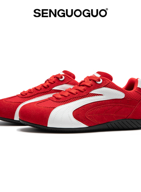 森果果 赛车鞋/白红色德训鞋男2026春季新款网面内增高鞋子板鞋女