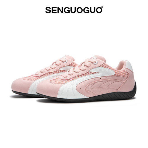森果果 赛车鞋/粉白色德训鞋男2026春季新款网面透气情侣鞋子板鞋
