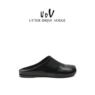 UDV2026春简约风真皮勃肯鞋女黑色包头拖鞋平底半拖鞋外穿懒人鞋