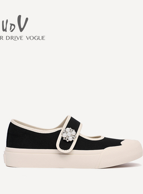 UDV2024春夏帆布玛丽珍珍珠单鞋圆头平底学院风女鞋可爱学生鞋