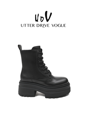UDV复古英伦风厚底马丁靴女2025秋冬新款胎牛皮短靴粗跟时装靴
