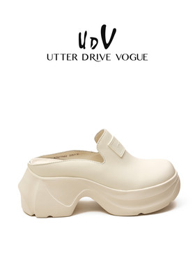 UDV真皮包头拖鞋懒人鞋女2026夏季新款厚底凉拖鞋休闲拖鞋外穿
