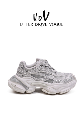 UDV闪钻潮酷老爹鞋女2025夏季新款厚底运动鞋粉色脏脏鞋跑步鞋