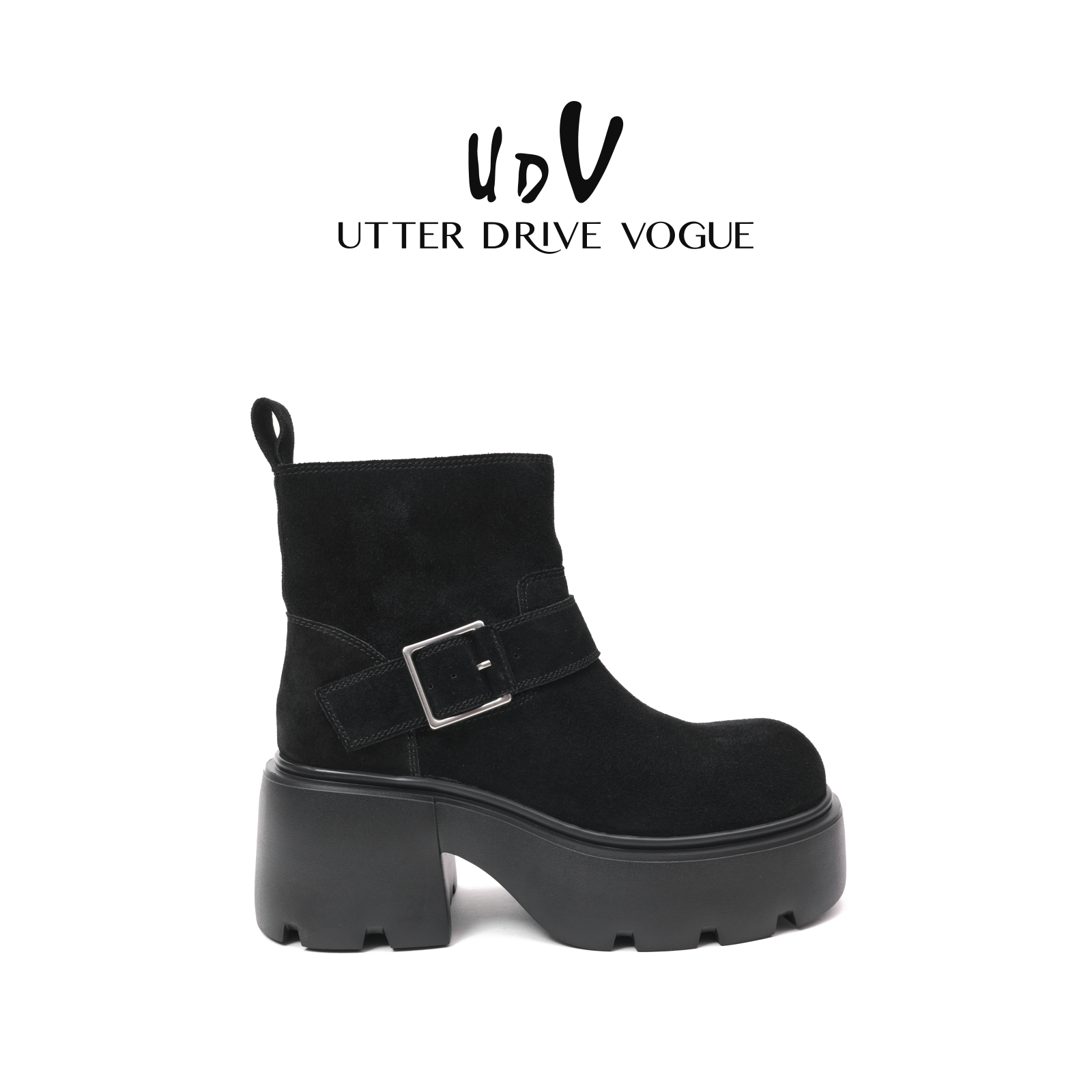 UDV厚底增高牛猄皮马丁靴女2025秋冬新款防滑机车靴美拉德短靴