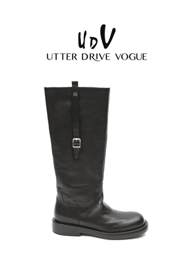 UDV复古油蜡皮长筒骑士靴女2025秋冬新款西部牛仔游牧风长靴百搭