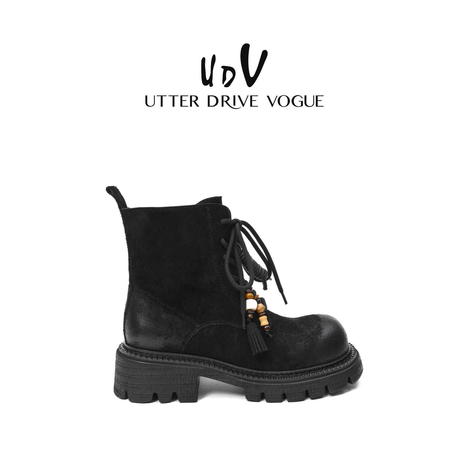 UDV厚底真皮英伦风马丁靴女2025秋冬新款时尚短靴小个子工装靴子