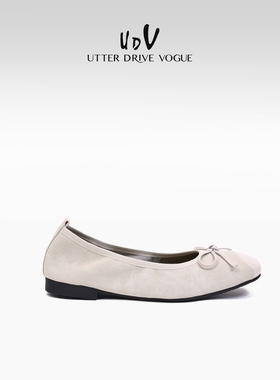 UDV新中式芭蕾鞋女2025秋季新款软底瓢鞋舒适牛皮平底单鞋小白鞋