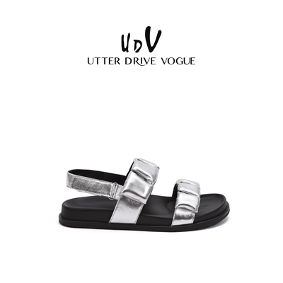 UDV银色羊皮露趾女凉鞋夏季新款