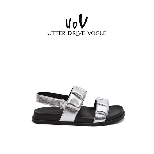 UDV银色羊皮露趾女凉鞋夏季新款