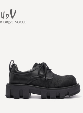 UDV2024秋冬新品真皮拼接时装深口单鞋方圆头平底英伦风女鞋