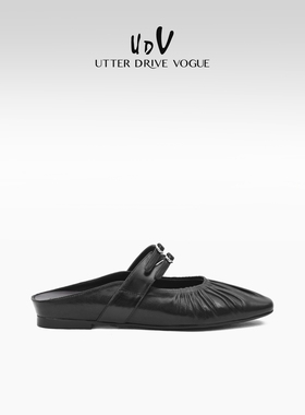 UDV法式银色芭蕾舞鞋女2025春季新款玛丽珍单鞋金属牛皮包头拖鞋