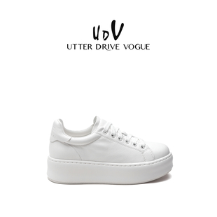 UDV小白鞋女真皮简约2026春款系带休闲舒适平底通勤白色板鞋
