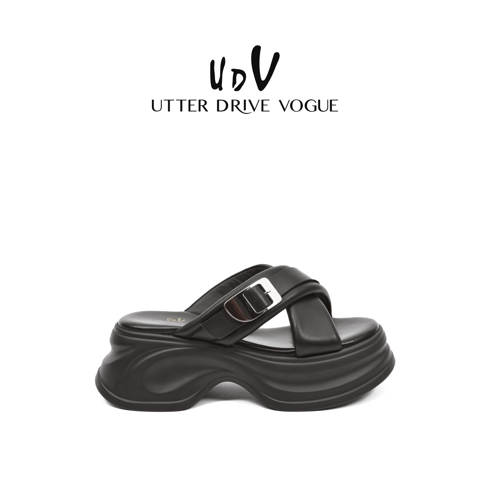 UDV真皮厚底拖鞋女款2025夏季新款外穿小个子增高防滑沙滩凉拖