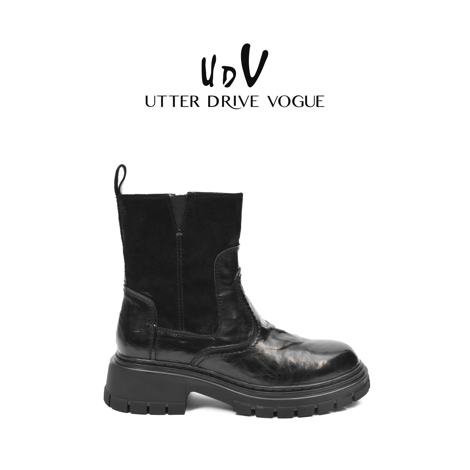 UDV真皮铅笔短靴女2025秋季新款切尔西机车短靴烟筒靴英伦风时尚