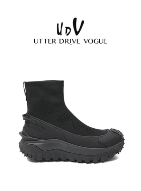 UDV保暖针织套筒靴2025秋冬新款休闲增高懒人女袜靴黑武士弹力靴