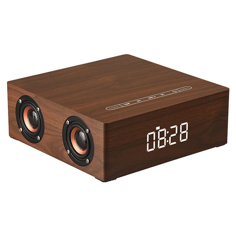 木质无线充蓝牙音箱复古音响桌面手机充电时钟u盘新款礼品q