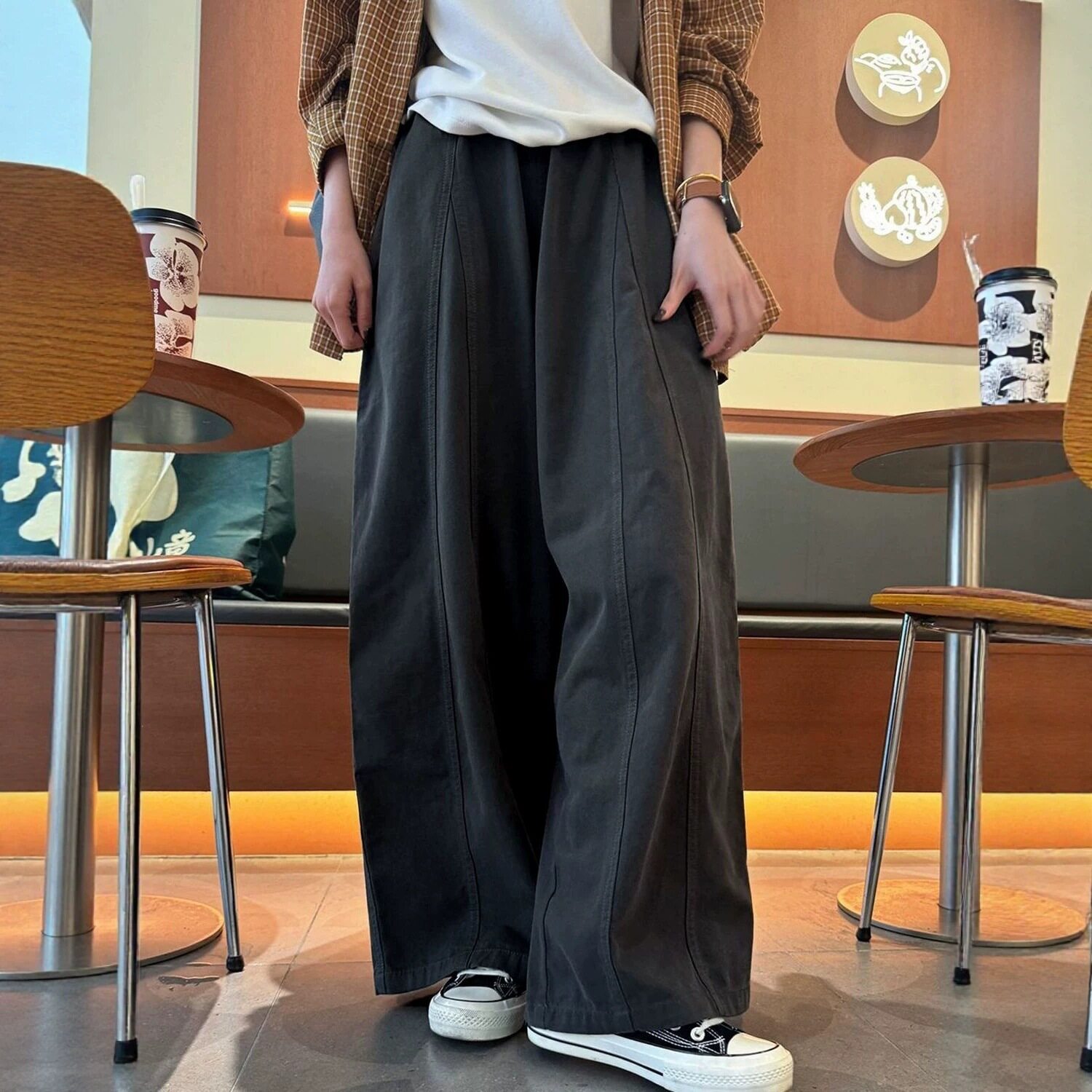 韩日系热血新款九分弯刀裤女四季小个子高腰宽松垂感休闲阔腿裤子