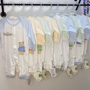 棉加莫代尔婴幼儿连体衣夏季薄款宝宝长袖哈衣爬服空调家居服睡衣