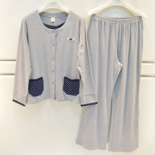 雪尔绵睡衣秋季女士莫代尔棉提花简约个性时尚圆领长袖宽松家居服