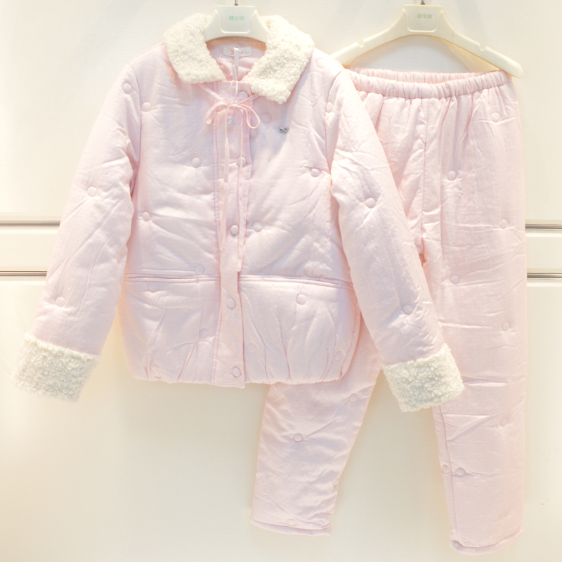 提花三层加厚夹棉保暖棉袄家居服