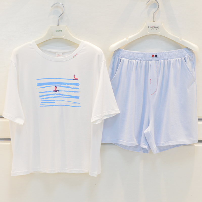 伊姿娇娜睡衣2025夏季女士莫代尔棉字母卡通可爱休闲短袖家居服套