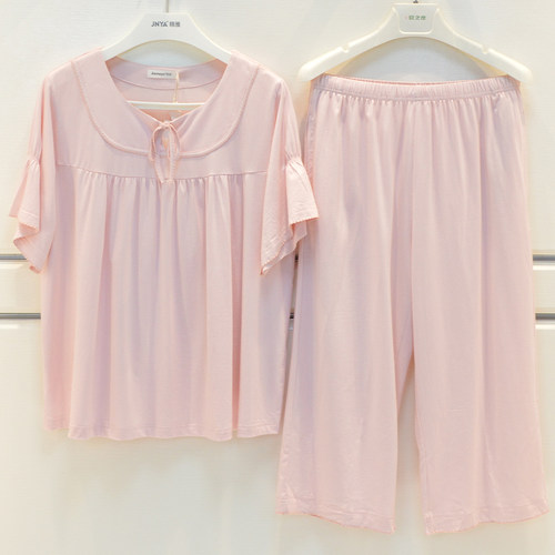 素色简约甜美短袖七分裤家居服