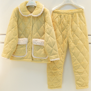 精雅睡衣2026冬季女士牛奶绒素色三层加厚夹棉气质保暖棉袄家居服