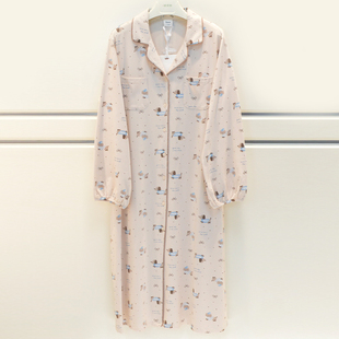 睡裙家居服 宽松长袖 伊姿娇娜睡衣秋季 女士纯棉针织卡通可爱开衫