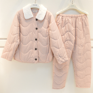 雪尔绵睡衣2026冬季女士浣溪沙薄夹棉简约甜美气质保暖家居服套