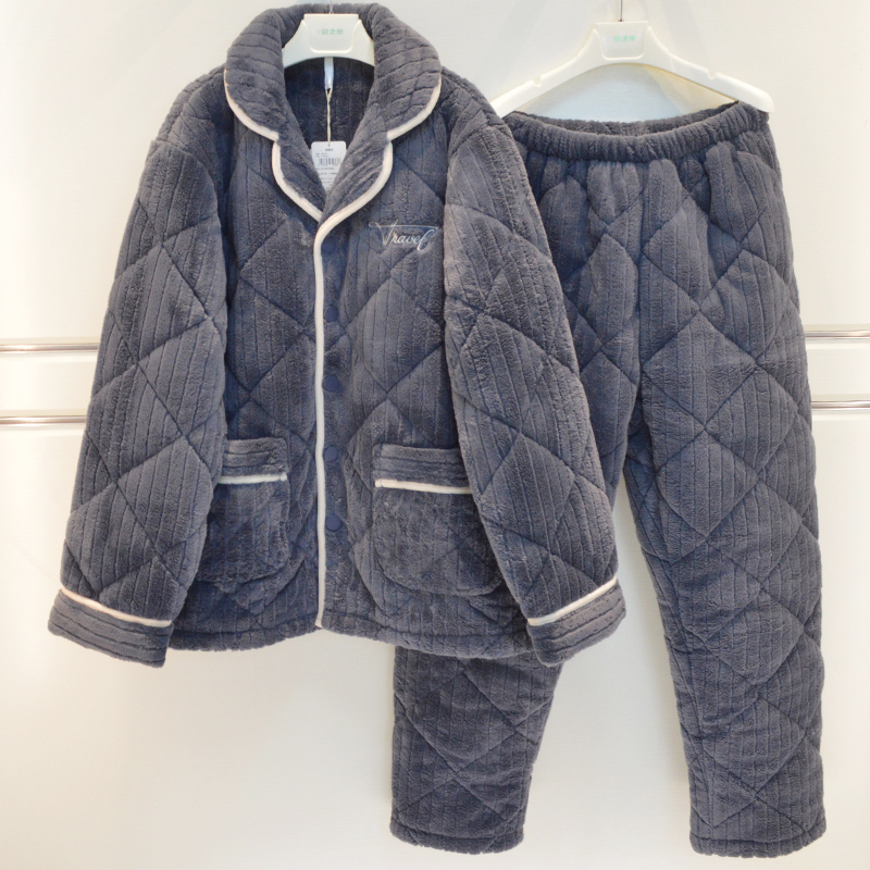 男士冬季加厚棉睡衣家居服安之伴