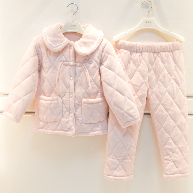 妈咪印象儿童睡衣冬季女童亲肤绒三层加厚夹棉盘扣可爱童装家居服