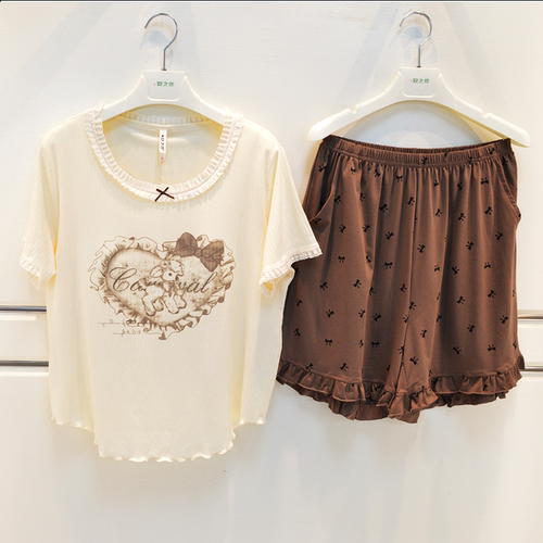 爱少女带胸垫短袖短裤家居服套