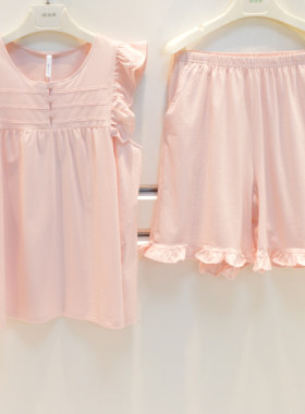 娃娃领可爱淑女短袖短裤家居服套