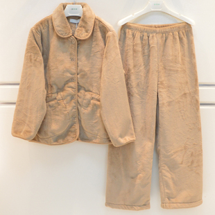 雪尔绵睡衣2026秋冬女士慕斯羊绒素色简约高级感保暖宽松家居服套