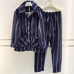 特价安之伴睡衣2026秋冬男士珊瑚绒加厚保暖竖条宽松青年家居服套