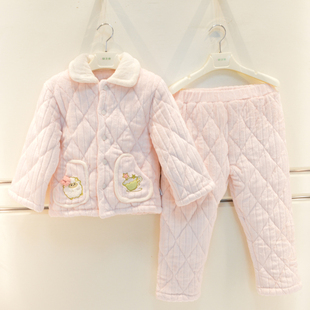 妈咪印象儿童睡衣冬季 家居服 女童法兰绒剪花三层加厚夹棉可爱童装