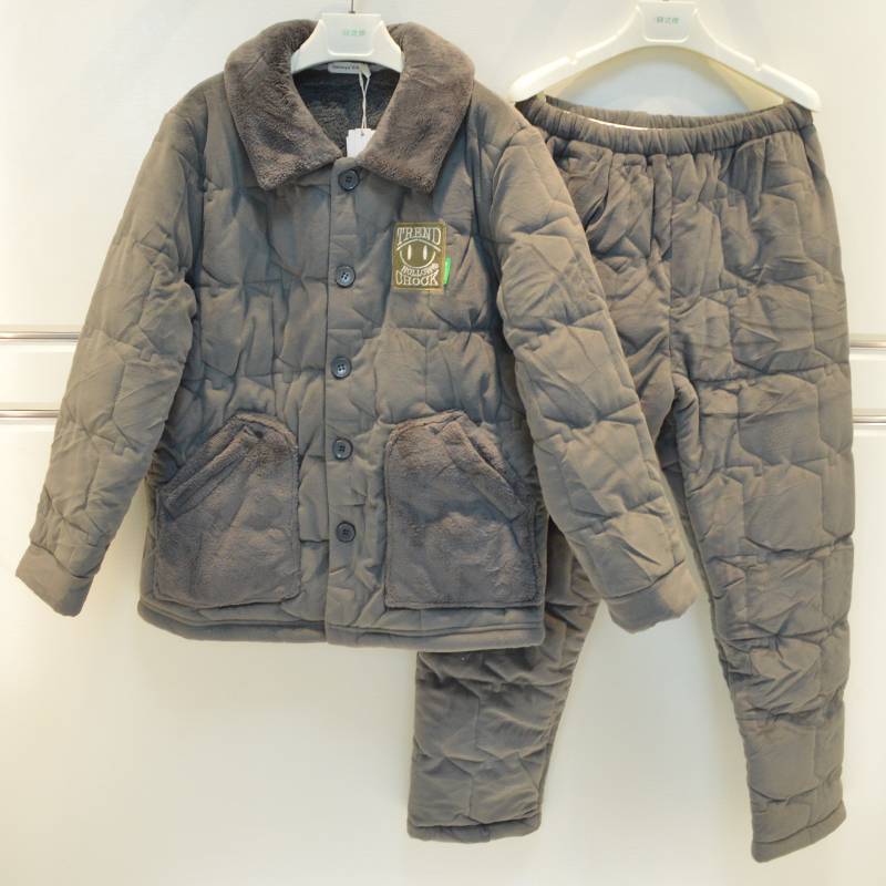 男士珊瑚绒三层加厚夹棉睡衣柔软