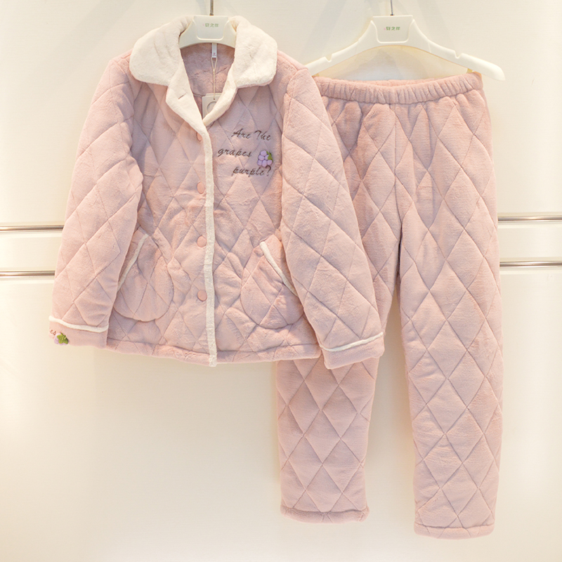 素色简约保暖棉袄家居服