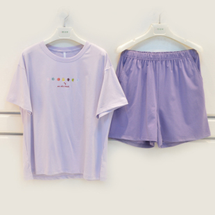 休闲家居服 短裤 妮可雅睡衣夏季 女士40支奥力纯棉素色卡通水果短袖