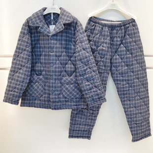 安之伴睡衣2026冬季男士梭织磨毛格子三层加厚夹棉青年帅气家居服