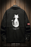 木板风秋季新款猫咪印花夹克男士大码休闲青年宽松外套JK909P75，男装夹克，电商A089-1