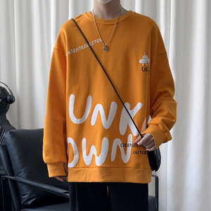 2021新款短句港风卫衣男圆领套头ufo印花大码衣服WY02