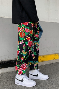A090DK700P35加绒的45中国风东北大花裤子女国潮红情侣哈伦裤网红图片