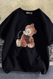 港风平铺小熊T恤男宽松半袖卡通印花大码短袖班服T099P35控49，男装T恤，电商A089-1
