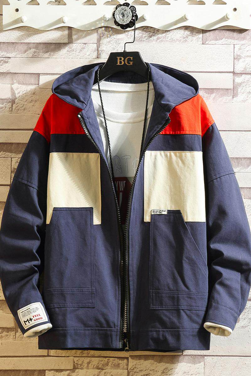 已到货白砖墙日系拼色工装夹克男大码休闲宽松外套A090-JK905P95,男装夹克,电商A089-1